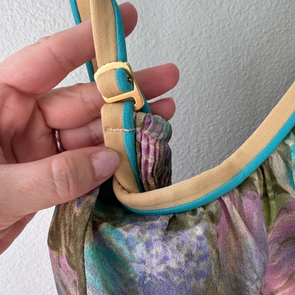 Vintage Teal & Lavender Floral A-line Dress Summer Feminine Retro 50s 70s - Picture 6 of 10